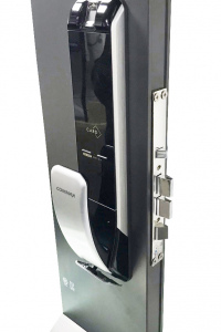 COMMAX CDL210P - Cerradura biométrica con verificación por huella, teclado touch para validación por password y tarjetas Mifare, Llave mecánica, soporta hasta 100 usuarios