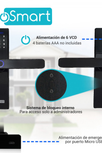 CERRADURA BIOMETRICA WIFI 2.4 GHZ DUOSMART F20 ACEPTA TARJETAS MF HUELLA DIGITAL CONTRASEÑA Y LLAVE  CON PUERTO DE ALIMENTACION EMERGENTE MICROUSB COMPATIBLE CON APLICACION DUOSMART