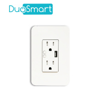 CONTACTO TOMACORRIENTE WIFI 2.4 GHZ DUOSMART A60 2 CONTACTOS Y 1 PUERTO USB PARA PARED MEDIDA ESTANDAR COMPATIBLE CON APP DUOSMART