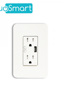 CONTACTO TOMACORRIENTE WIFI 2.4 GHZ DUOSMART A60 2 CONTACTOS Y 1 PUERTO USB PARA PARED MEDIDA ESTANDAR COMPATIBLE CON APP DUOSMART