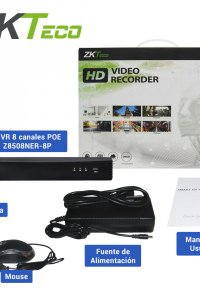 NVR 8 CANALES POE ZKTECO Z8508NER-8P 5MP H.265+ 1 HDMI 1080p / 1 VGA / 1 SATA 8TB / P2P / COMPATIBLE CON BIOSECURITY/BIOACCESS IVS