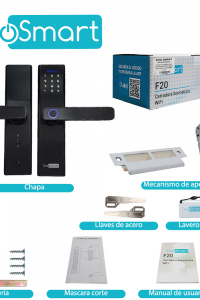 CERRADURA BIOMETRICA WIFI 2.4 GHZ DUOSMART F20 ACEPTA TARJETAS MF HUELLA DIGITAL CONTRASEÑA Y LLAVE  CON PUERTO DE ALIMENTACION EMERGENTE MICROUSB COMPATIBLE CON APLICACION DUOSMART