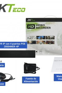 NVR 4 CANALES POE ZKTECO Z8504NER-4P 5MP H.265+ 1 HDMI 1080p / 1 VGA / 1 SATA 8TB / P2P / COMPATIBLE CON BIOSECURITY/BIOACCESS IVS