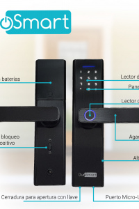 CERRADURA BIOMETRICA WIFI 2.4 GHZ DUOSMART F20 ACEPTA TARJETAS MF HUELLA DIGITAL CONTRASEÑA Y LLAVE  CON PUERTO DE ALIMENTACION EMERGENTE MICROUSB COMPATIBLE CON APLICACION DUOSMART
