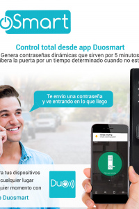 CERRADURA BIOMETRICA WIFI 2.4 GHZ DUOSMART F20 ACEPTA TARJETAS MF HUELLA DIGITAL CONTRASEÑA Y LLAVE  CON PUERTO DE ALIMENTACION EMERGENTE MICROUSB COMPATIBLE CON APLICACION DUOSMART