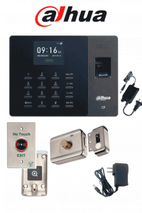 DAHUA ASA1222GPACK - Paquete de control de asistencia por validación de huella y tarjetas Mifare, cerradura magnética de 200 kg 600lb y su soporte para fijación en ZL y botón liberador no touch sin contacto #ExpoTVC