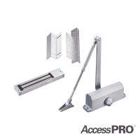 Kit para control de acceso incluye Chapa magnética de 600Lbs / Montajes L y Z / Cierra puerta para 45-65Kg.