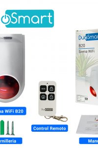 SIRENA INTELIGENTE WIFI 2.4 DUOSMART B20 STANDALONE MONITOREO EN APP DUOSMART  **SOPORTA DISPOSITIVOS RF DUOSMART SERIE C**  20 CONTROLES 60 DISPOSITIVOS EN MODO 24HRS AUDIBLE INTERIORES O PERIMETRALES