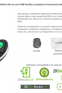 ENROLADOR BIOMETRICO Y PROXIMIDAD USB ZKTECO ZK8500R MF 13.56MHZ COMPATIBLE CON ZKACCESS3.5, BIOSECURITY, BIOACCESS, BIOTIME PRO REGISTRA HUELLAS Y TARJETAS DE 13.56MHZ *SDK SIN COSTO*