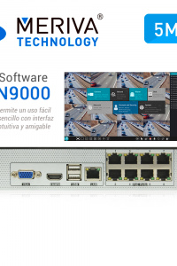 NVR H.265 8 CANALES IP 5MP MERIVA TECHNOLOGY MNVR-1688-8P / 8 POE / ONVIF / SALIDA 1 HDMI + 1 VGA SIMULTANEAS / P2P CLOUD / SO. N9000 / 1DD