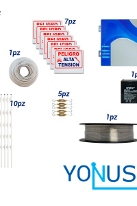 KIT DE CERCA ELECTRIFICADA CON ACCESORIOS PARA 50METROS INCLUYE: ENERGIZADOR, BATERIA ENS-BT412 CABLE, ALAMBRE, POSTES, LETREROS Y TENSORES