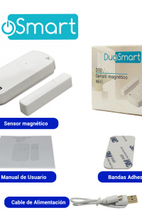 SENSOR MAGNETICO WIFI 2.4GHZ STANDALONE DUOSMART D10 BATERIA RECARGABLE REPORTA DIRECTO A APP DUOSMART COMPATIBLE CON ALEXA Y GOOGLE HOME