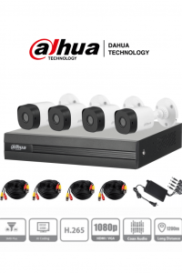 DAHUA KITXVR1B04-I+4B1A21 - Kit de 4 Canales de 2 Megapixeles/ DVR Cooper-I WizSense/ Con IA/ H.265+/ 4 Camaras B1A21 1080p/ 4 Canales + 1 IP o Hasta 5 Canales IP/ 4 Canales SMD Plus/ Busqueda de Humanos y Vehiculos/ Accesorios Incluidos/